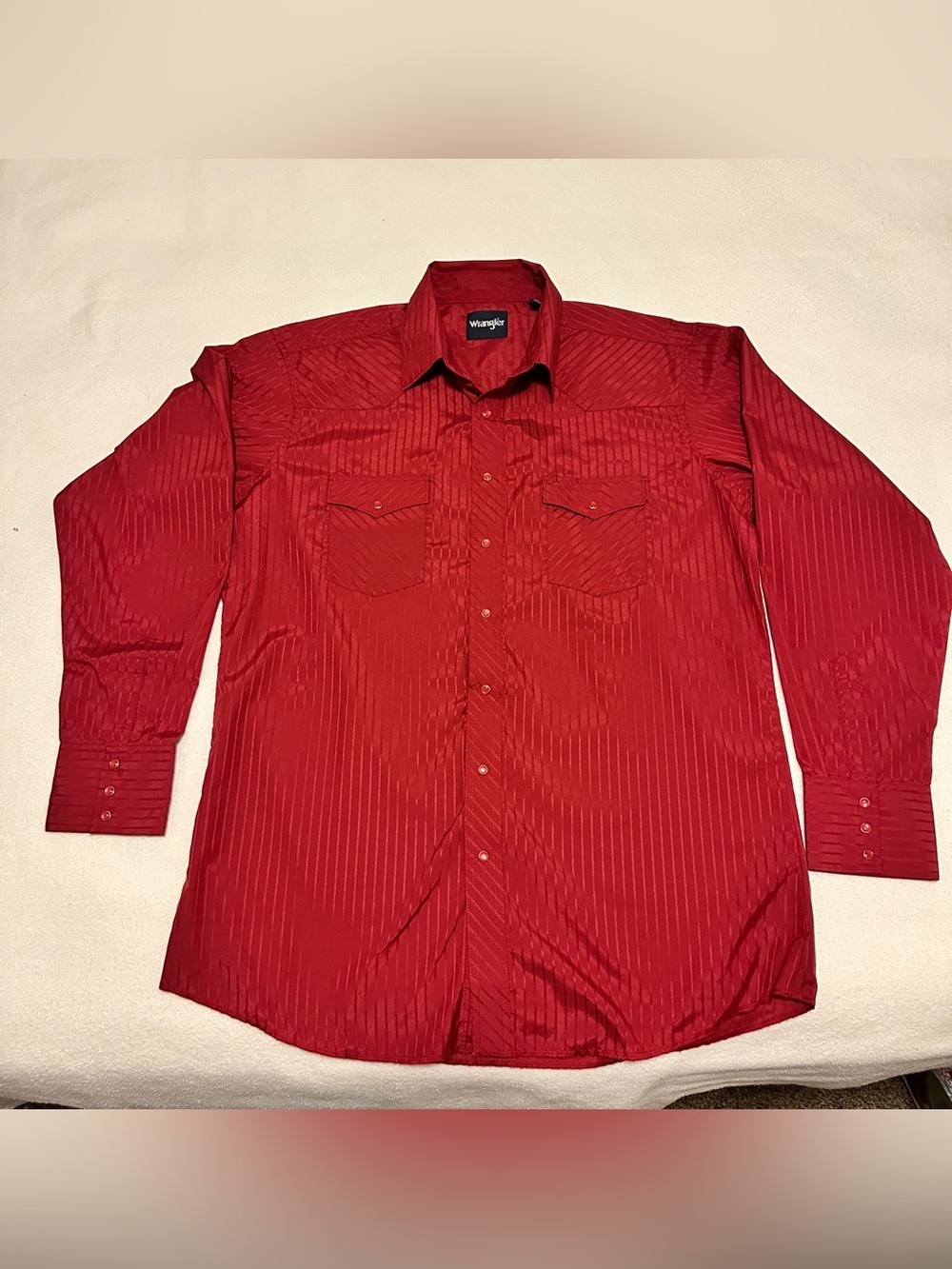 Wrangler Men’s Crimson Red Long Sleeve Western Dress Shirt